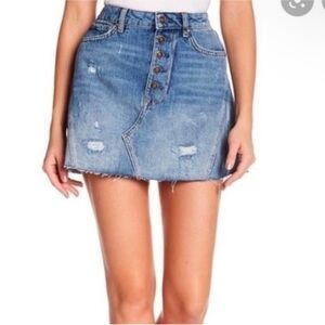 Free People Distressed Blue Mini Skirt